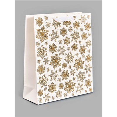 Пакет подарочный «Новогодние снежинки», 29×24×9 см, тиснение, конгрев, 3D-эффект