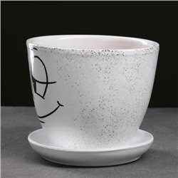 Горшок для цветов «Настроение», 1 л, d=15 см, h=13 см, керамика, с поддоном, белый