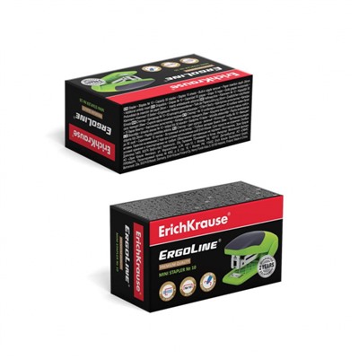 Степлер 10 на 15 листов мини 46150 ErgoLine® Неон ярко-зеленый ErichKrause