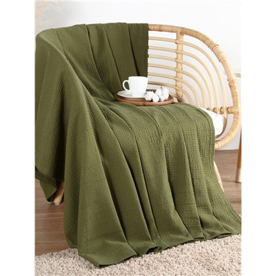 Плед вафельный «Этель» Waffle, 150×240 см, зелёный, вафля 195 г/м²