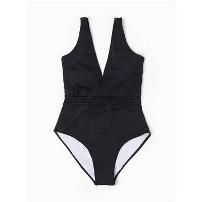 Купальник женский слитный с резинкой на талии, размер 44, чёрный
