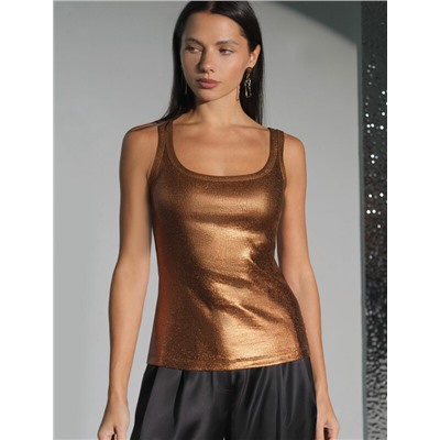 Топ в рубчик с широкими лямками с матовым покрытием металлик из хлопка с эластаном