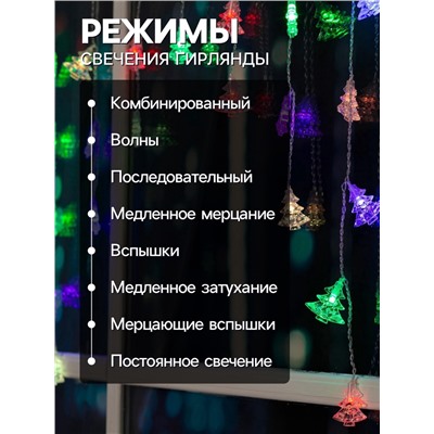 УЦЕНКА Гирлянда «Бахрома», 1.8×0.5 м, с насадками «Ёлки», IP20, 48 LED, 220 В, мигание, прозрачная нить, свечение мульти