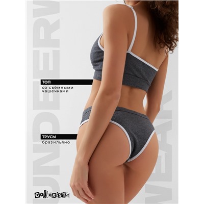 Комплект нижнего белья женский (топ, трусы) Collorista, тёмно-серый, размер 42-44