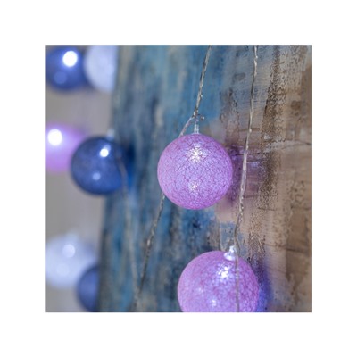 Гирлянда «Нить» 5 м с насадками «Клубки серо-розовые», IP20, прозрачная нить, 20 LED, свечение белое, 220 В