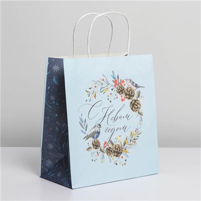 Пакет подарочный новогодний крафтовый «Морозное утро», 22×25×12 см