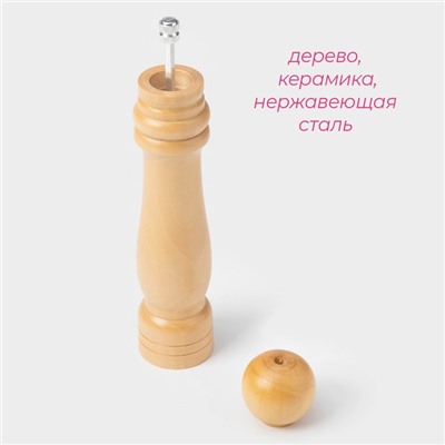 Мельница для специй Доляна «Дуновение леса», 25×4.8 см, керамический механизм, бежевая