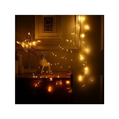 Гирлянда «Конский хвост» 10 нитей по 1 м, IP20, медная нить, 100 LED, 2 режима, батарейки AAх3 (нет в комплекте), свечение тёплое белое