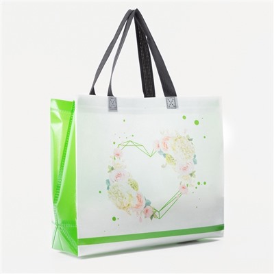 Сумка хозяйственная без застёжки, 32×10×27 см, белая/салатовая