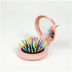 Расчёска массажная «Мягкие зверята», складная, с зеркалом, d=7.5 см, МИКС