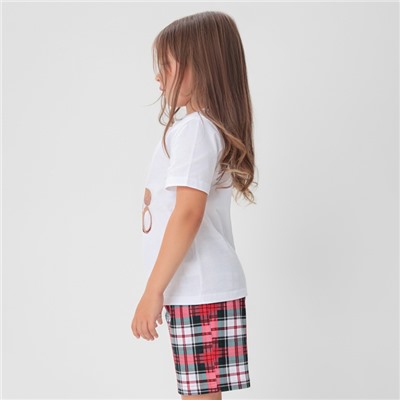 Пижама для девочки новогодняя (футболка, шорты) KAFTAN Christmas time, размер 30 (98-104 см), бело-красная