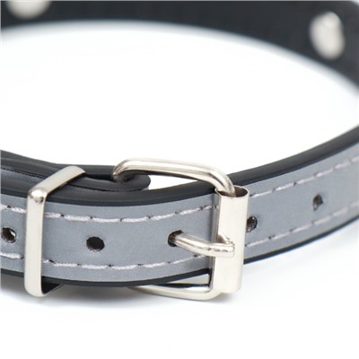 Ошейник «Пижон» с косточками, светоотражающий, 37×1.3 см, ОШ 26-33, чёрный