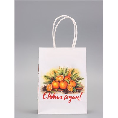 Пакет бумажный подарочный новогодний крафт «Атмосфера Нового Года» 16×12×6 см