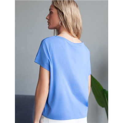 Футболка с V-вырезом и цельнокроеным рукавом из премиального хлопка