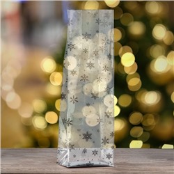 Пакет подарочный новогодний с жёстким дном 11×17×55 Серебристый «Снежинки»