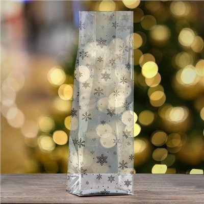 Пакет подарочный новогодний с жёстким дном 11×17×55 Серебристый «Снежинки»