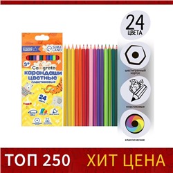Карандаши Calligrata, цветные, 24 цвета, эконом, шестигранные, пластиковые