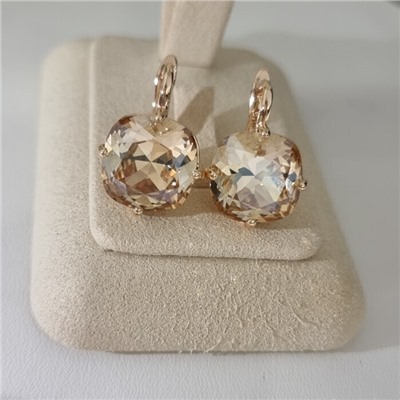 Серьги с кристаллом под Swarovski ювелирная бижутерия коллекция "Дубай" покрытие позолота, вставка: стекло, цвет: шампань, арт.414.697