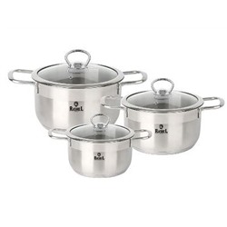 Набор кастрюль 6пр. (2л, 3л, 4л) нерж стекл. кр., ГРЕТТА Rashel R-234