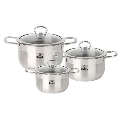 Набор кастрюль 6пр. (2л, 3л, 4л) нерж стекл. кр., ГРЕТТА Rashel R-234