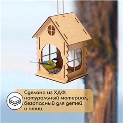 Кормушка - конструктор из ХДФ для птиц «Изба бревенчатая», 16×17×20 см, Greengo