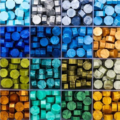 Набор сургуча «Палитра зелёно-голубая», перламутр, 24 цвета, 19×13×2 см