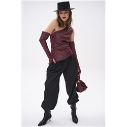 Кожаный топ с рукавами Рикси (бордовый)