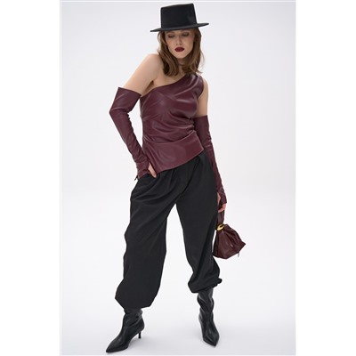 Кожаный топ с рукавами Рикси (бордовый)