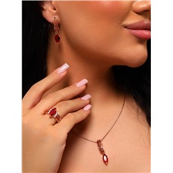 Комплект крупный с камнями ювелирной бижутерии коллекция "Дубай" серьги, кулон и кольцо 17 р, покрытие позолота, вставка: фианиты, цвет: красный, арт.314.402-17