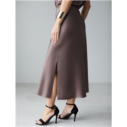 Юбка миди с разрезом из струящегося плотного сатина