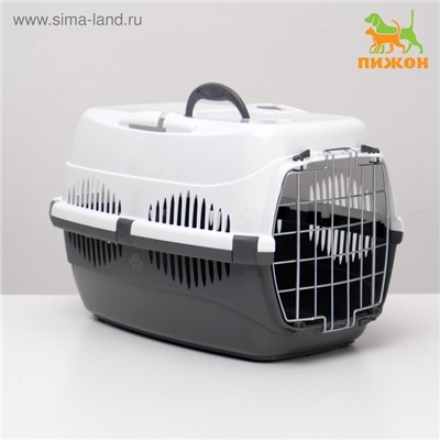 Переноска для животных до 12 кг «Пижон», 49×33×32 см, металлическая дверь, пластик, белая, серая