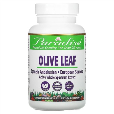 Paradise Herbs, листья оливкового дерева, 120 вегетарианских капсул