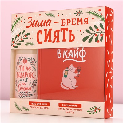 Новогодний подарочный набор косметики «Время сиять», гель для душа 250 мл и ежедневник, Чистое счастье