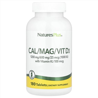 Nature's Plus, комплекс с кальцием, магнием, витаминами D3 и К2, 180 таблеток