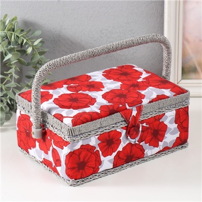 Шкатулка для рукоделия и шитья «Красные маки на белом», хранение ниток, иголок, мелочи, 24×16×11 см