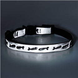 Ошейник кошачий «Рыбки», со светоотражающим покрытием, 30×1 см, серебристый