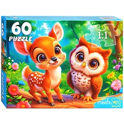 Пазлы 60 "Оленёнок и сова"