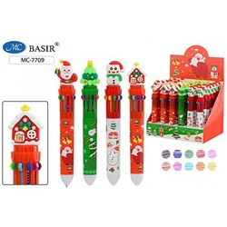 Ручка шариковая автоматическая 10-ти цветная "НОВОГОДНИЕ" МС-7709 Basir
