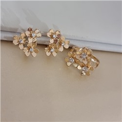 Комплект ювелирной бижутерии коллекция "Дубай" в форме цветов серьги и кольцо 19 р, покрытие позолота, вставка: цирконы, цвет: прозрачный, арт.217.499-19
