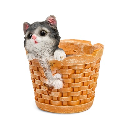 Фигурное кашпо для цветов «Котёнок в круглой корзине», 20×18 см, полистоун
