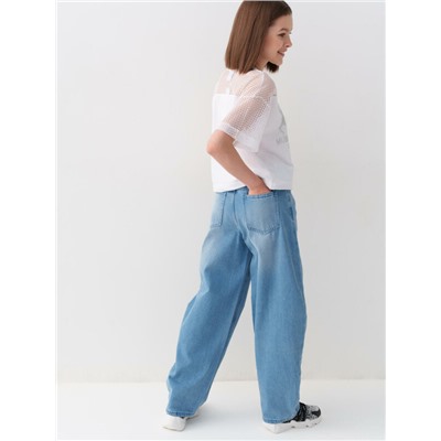 Брюки текстильные джинсовые для девочек