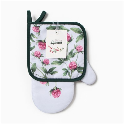 Набор кухонный «Клевер» варежка-прихватка 20×27 см, прихватка 17×17 см 100% п/э