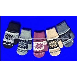 Варежки женские двойные шерстяные Снежинка арт. 6527