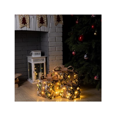 УЦЕНКА Фигура световая «Подарки Еловая ветвь» 15×20×25 см, 90LED, фиксинг, ААх2, Т/БЕЛЫЙ