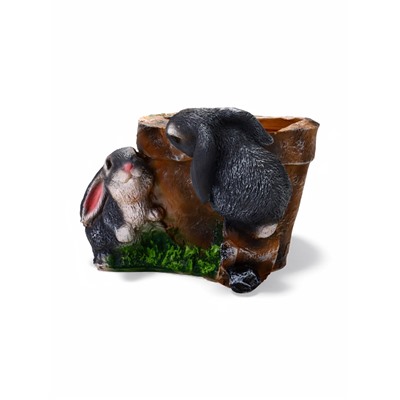 Декоративное кашпо для цветов «Зайцы у горшочка», 17 см, полистоун