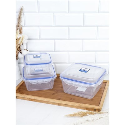 Набор пластиковых контейнеров Люкс квадратный 3 штуки 900/1800/3300 мл / ZP3035B /уп 24/ ДОП СКИДКА НА КОРОБ 3%