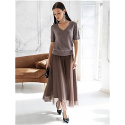 Джемпер с V вырезом и коротким рукавом из хлопковой пряжи с пайетками