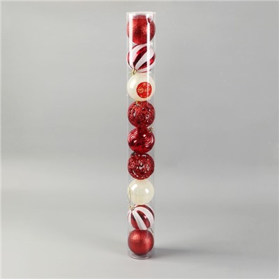 Ёлочные игрушки «Мелодия», шары новогодние, d=8 см, набор 9 шт., орнамент полосы, бело-красный