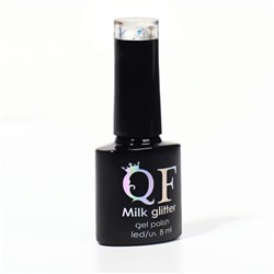 Гель лак для ногтей, «MILK GLITTER», трехфазный, 8 мл, LED/UV, прозрачный (02)