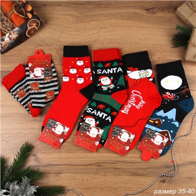 Носки р. 35-40 Новый год  / L826 /уп 10/400/1200/ ОДНА ПАРА/ МАРКА